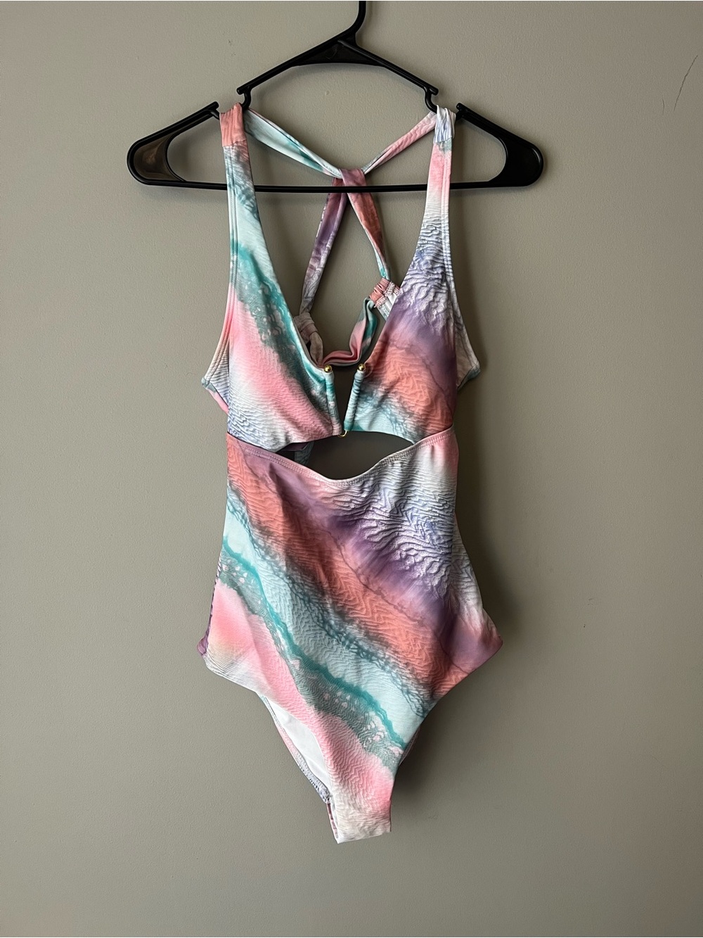 Pastel Tie-Dye One-Piece Swimsuit with Crisscross Back - Pink, Aqua & Lavender
